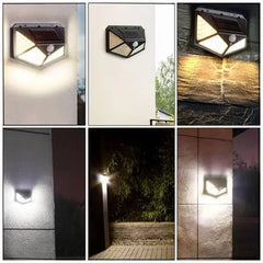 FOCO LUZ SOLAR EXTERIOR 100 LED CON SENSOR DE MOVIMIENTO PARA JARDÍN